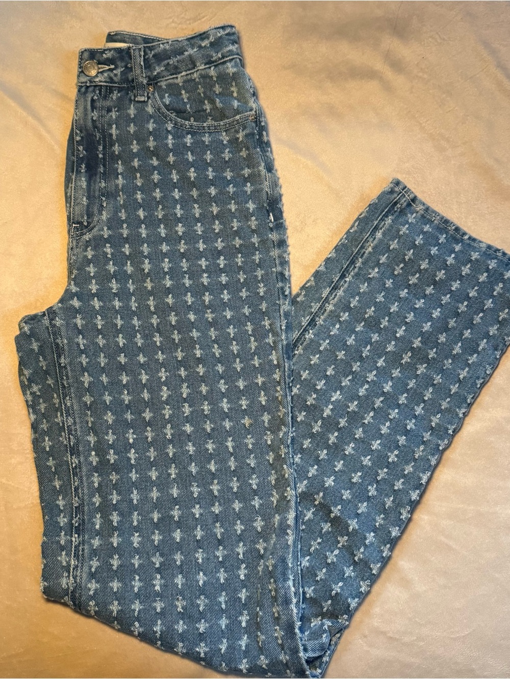 PacSun High-Rise Patterned Blue Denim Jeans
